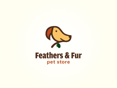 Feathers And Fur cute dog eyes face fish friendly logo mark pet store puppy