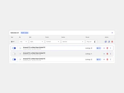 Bulk Mode add aplication app bulk events fields form inputs interface mode navigation process rows saas table ui ux venues