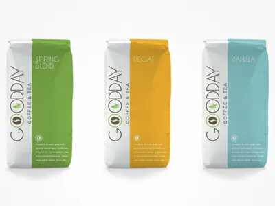 GOOD Day Coffee & Tea Package Design blue coffee design green orange package packaging tea white
