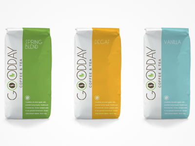 GOOD Day Coffee & Tea Package Design blue coffee design green orange package packaging tea white