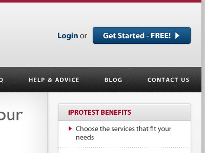 iProtest black blue button gray nav texture web design