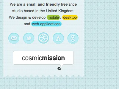 Cosmic Mission blue cosmic grid icons mission site web