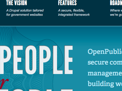OpenPublic marketing website blue league gothic navigation website