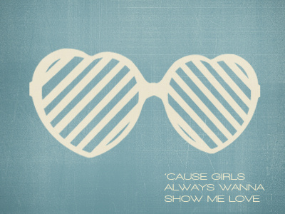 'Cause girls always wanna show me love blue design girls glasses guilty hearts hip hop illustration illustrator maggie tielker music pop scratch scratched sunglasses texture type usher valentines day vintage