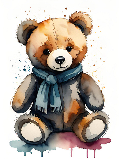 Cuddly Teddy Bear bear cuddle cuddly illustration plush plushie teddy teddy bear toy toys watercolor