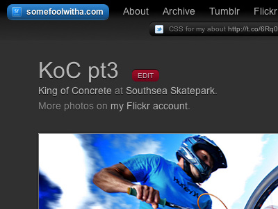 Somefoolwitha.Com black blog blue cms css3 grey habari html5 hud photography redesign