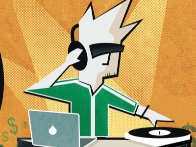 Grungy DJ cartoon club dance dj illustration turntable