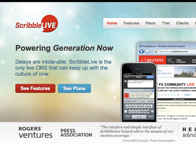 ScribbleLive Hero buttons hero live screenshot masthead navigation