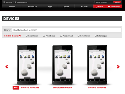 Motorola Associates Community Devices Landing carousel landing navigation search
