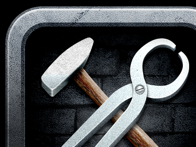 Photosmith Icon WIP app black brown gray hammer icon ipad mallet photosmith tongs white