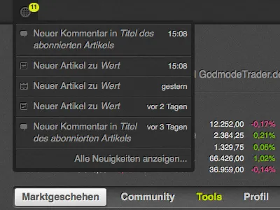 News Alert dark grey interface noise website