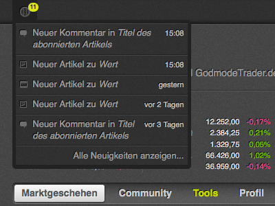 News Alert dark grey interface noise website