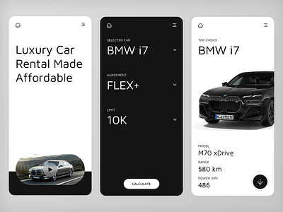 Luxury Car Rental automotive black and white calculator car car rental landing page luxury minimal minimalistic mobile premium rounded vehicle video website