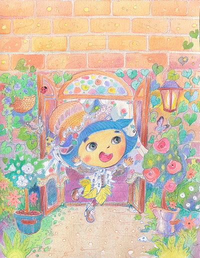 One Step to The Wonder animation art decoration artist artsy character design childrens book colorful cover illustration fairy tale fantasy book flowers garden girl running gouache graphic art inspirational kids nursery wall art picture book watercolour