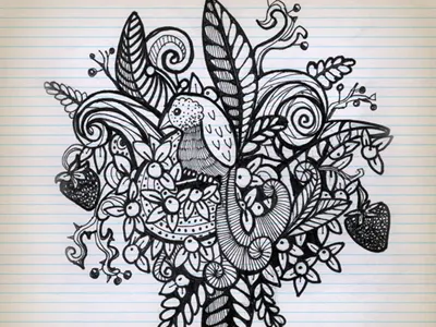 Linework Doodle drawing flora flowers leaves