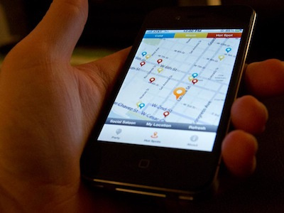 Hotspots iPhone UI app application blue button icons ios iphone map maps marker mobile orange pins red ui yellow