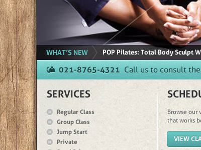 Pilates website turquoise wood