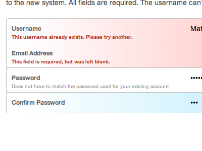 Form feedback errors form validation