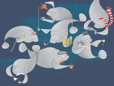 Manatea 4 animals illustration play on words tea