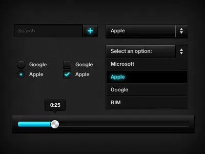 Black UI Elements black checkbox elements radio search select timeline ui