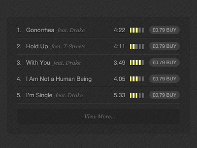 Track List music player tracklist