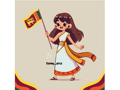 Cheerful Girl with Sri Lankan Flags background cartoon celebration character country culture diversity event festival flag freedom girl holiday nation national patriotic pride symbol traditional unity