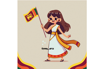 Cheerful Girl with Sri Lankan Flags background cartoon celebration character country culture diversity event festival flag freedom girl holiday nation national patriotic pride symbol traditional unity