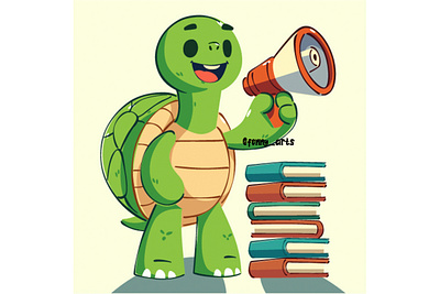 Illustration for World Read Aloud Day activity animal book cartoon character children classroom education educational environment hobbies info information learning library megaphone novel reading speaking turtle