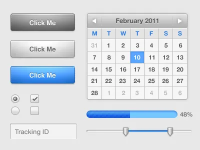 Praktisch Interface Kit button calendar checkbox clean field input radio ranger slider ui user interface
