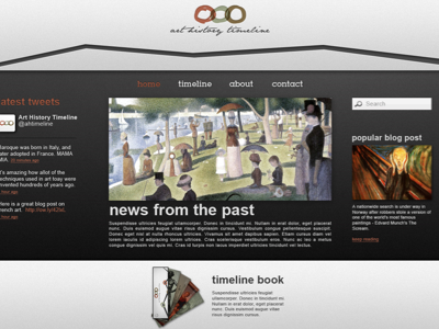 Home page of Timeline Website brown green grey navigation red ui web website