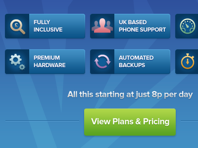 Premium value web hosting blue button green icons