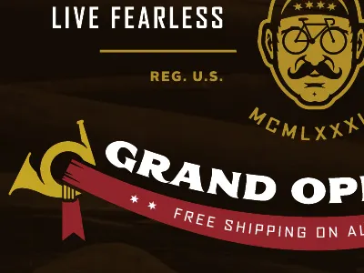 Shycog Co. Grand Opening bicycle brown gold mustache vector website