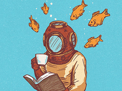 Deep Sea Coffee Break blue coffee diver fish threadless