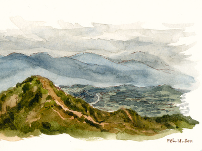 San Gabriel Mountains, view from Griffith Park illustration plein air sketch watercolor