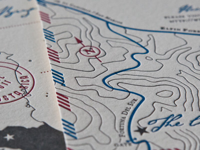 Wedding Invite Printed airmail invite letterpress map topography wedding