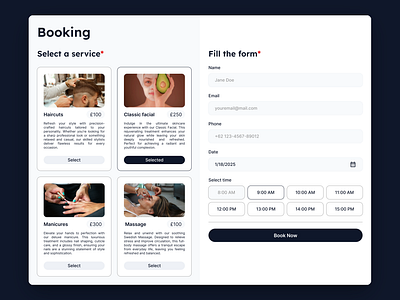 Spa and Salon - Appointment Booking Page appointment black booking date form minimalist salon spa time select ui web design white