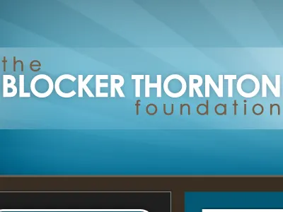 Blocker Thornton Foundation, Take two blue brown logo rays type typography white
