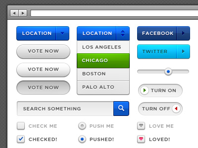 UI Elements button dropdown facebook radio search twitter ui