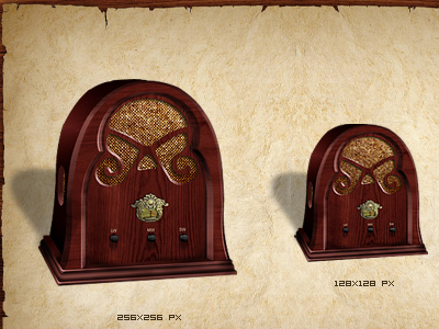 Radio app icon realism retro texture wood