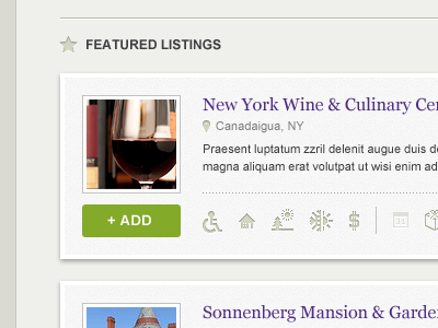 Featured Listings green icons purple ui