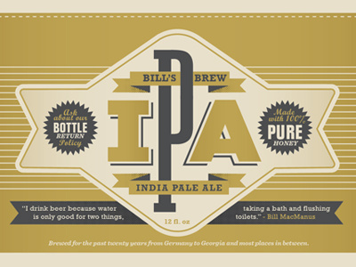 Bills Brew IPA Label beer design ipa packaging print type