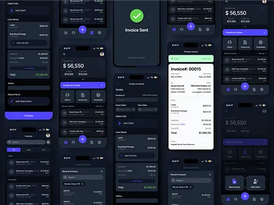 Invoicing App dark mode graphic design mobile mockup product design ui ux web design