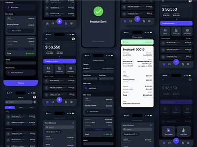 Invoicing App dark mode graphic design mobile mockup product design ui ux web design