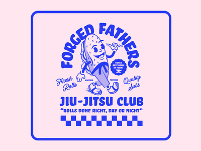 Forged Fathers Jiu-Jitsu Club blue branding eyes feet fitness hands illustration jiu jitsu mascot pink retro type walking