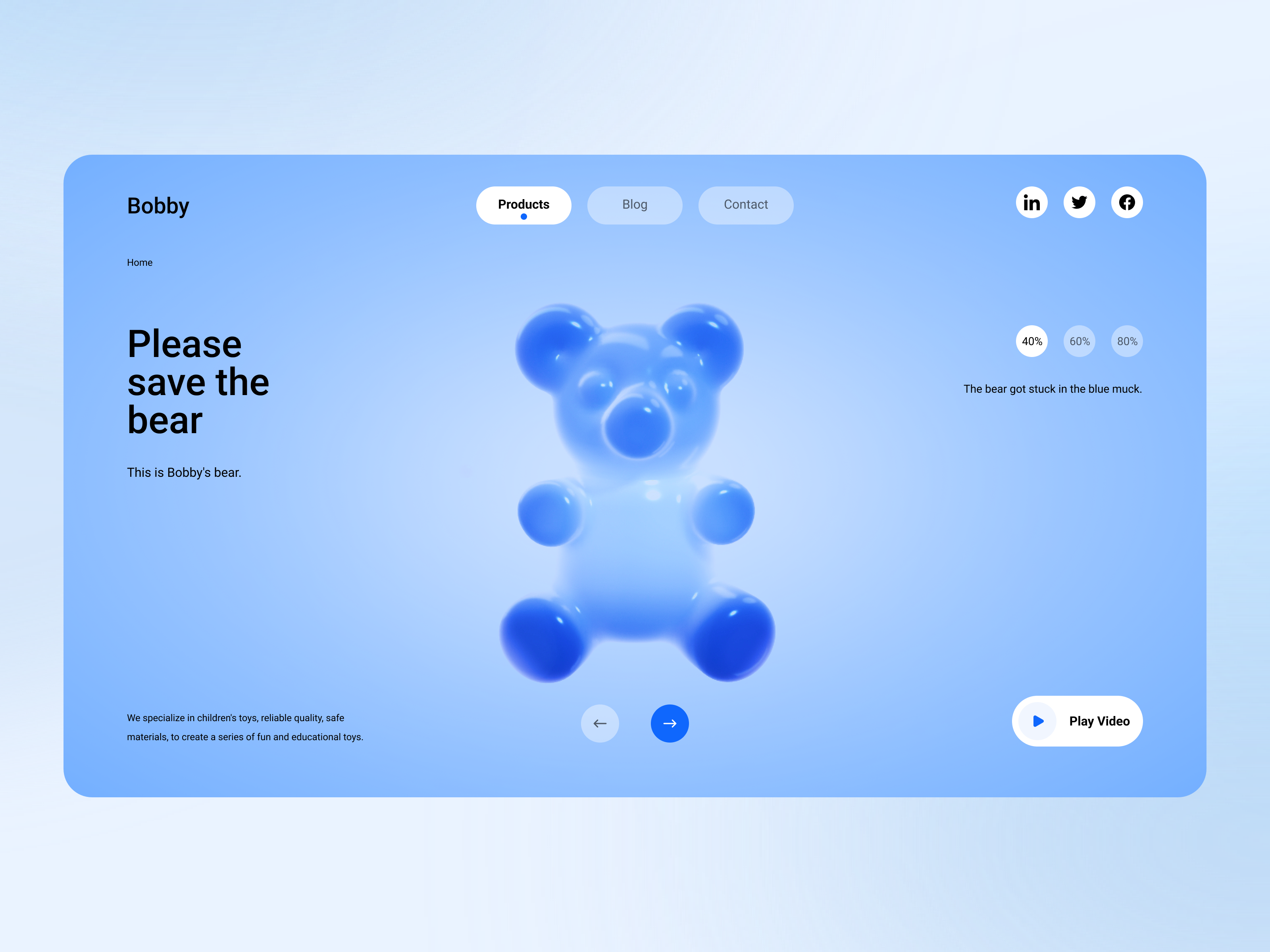 Bobby's Toys x Website 3d animation blue cute kids landing page motion graphics ui uiux web website