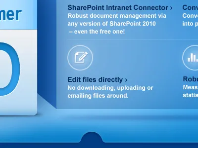 Home page banner arial blue float glow gradation hi tech icons intranet shadows