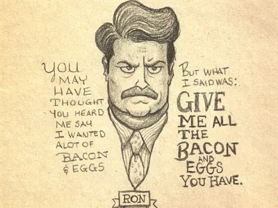 Ron S. illustration parks recreation pencil drawing ron swanson