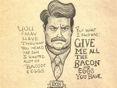 Ron S. illustration parks recreation pencil drawing ron swanson