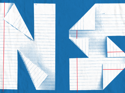 traNSform blue typography folded paper lined