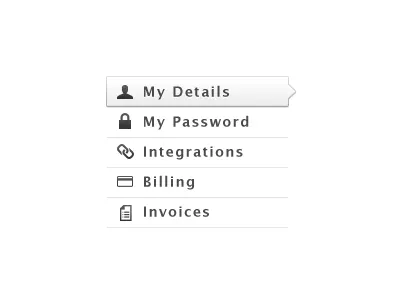 Account Sub Menus account billing button details icons integrations invoice menu password step testpilot ui